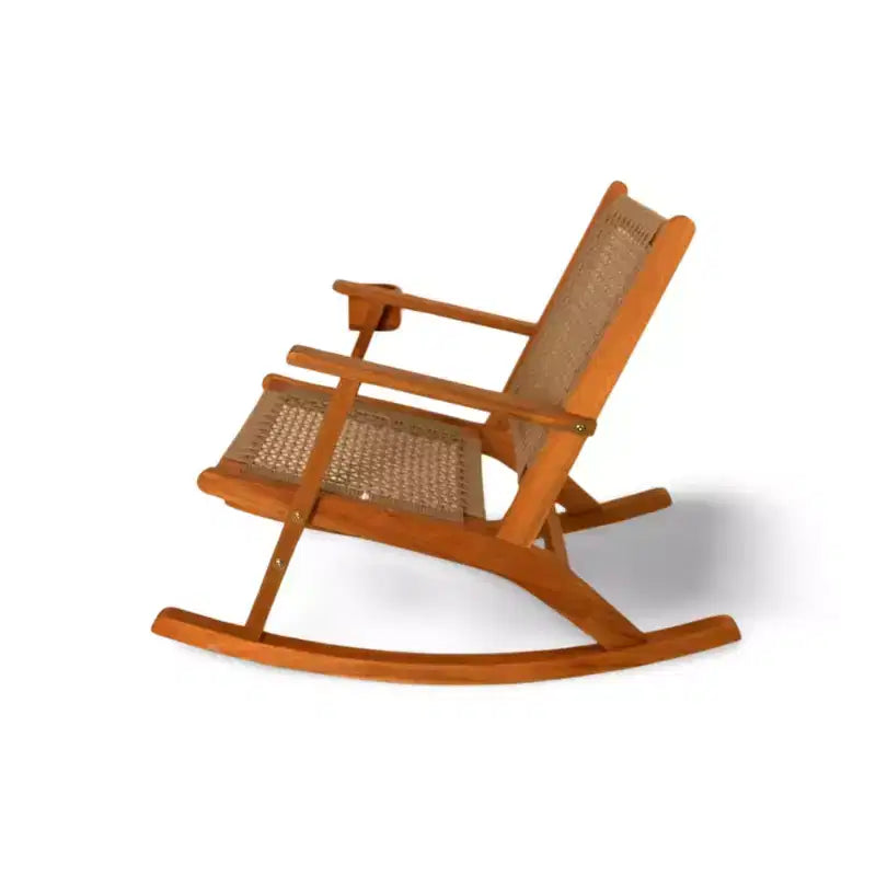 Sedia a Dondolo Aspect Living Vega con Portabibite, Finitura Naturale, Sedia in Legno per Patio, Giardino, Uso Interno ed Esterno - Robusta Struttura in Legno