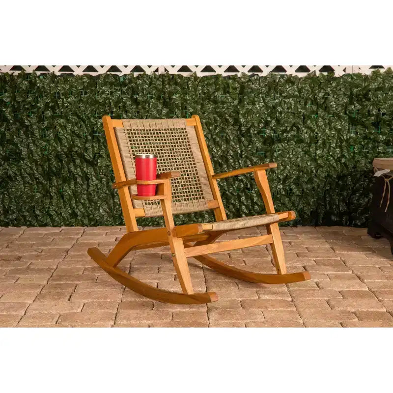 Sedia a Dondolo Aspect Living Vega con Portabibite, Finitura Naturale, Sedia in Legno per Patio, Giardino, Uso Interno ed Esterno - Robusta Struttura in Legno