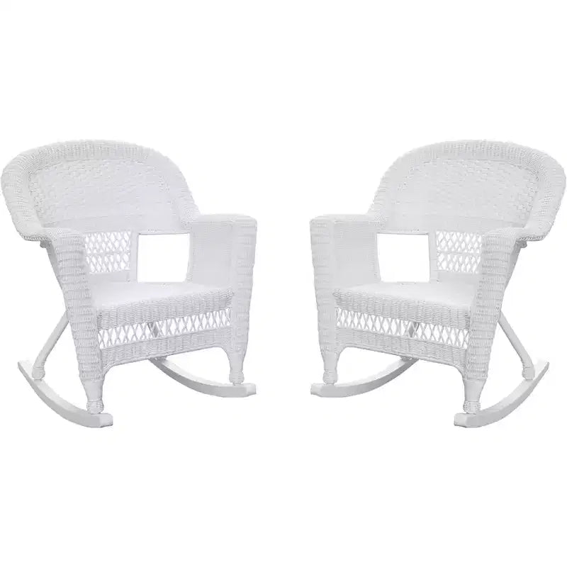 HomeStock Modern Motifs Patio Chair Set Of 2, Outdoor Rocking Chairs In White Resin Wicker, Steel Frame For Durability, Stackable For Storage