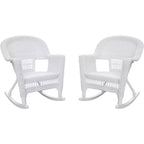 HomeStock Modern Motifs Patio Chair Set Of 2, Outdoor Rocking Chairs In White Resin Wicker, Steel Frame For Durability, Stackable For Storage