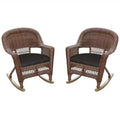 HomeStock Honey Wicker Chair with Black Cushion - Set of 4