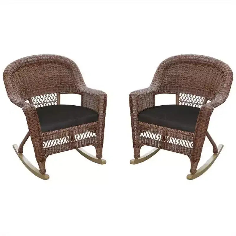 HomeStock Honey Wicker Chair with Black Cushion - Set of 4