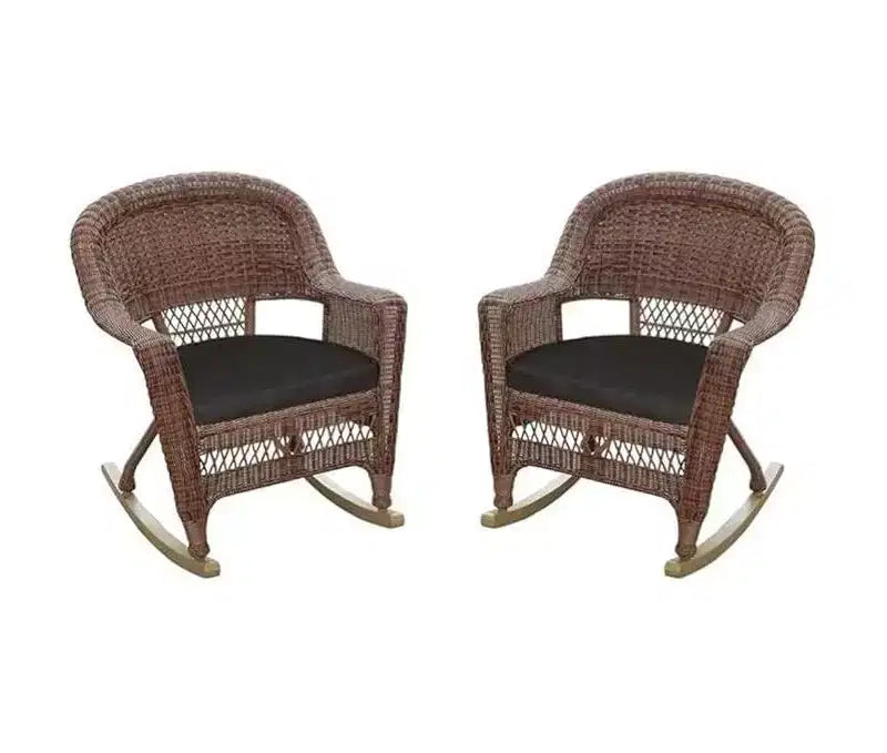 HomeStock Honey Wicker Chair with Black Cushion - Set of 4