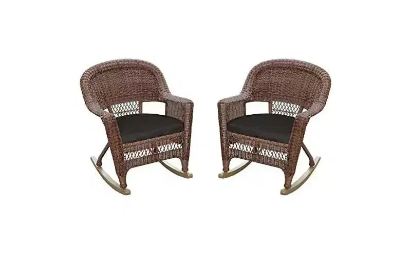 HomeStock Honey Wicker Chair with Black Cushion - Set of 4