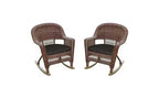 HomeStock Honey Wicker Chair with Black Cushion - Set of 4