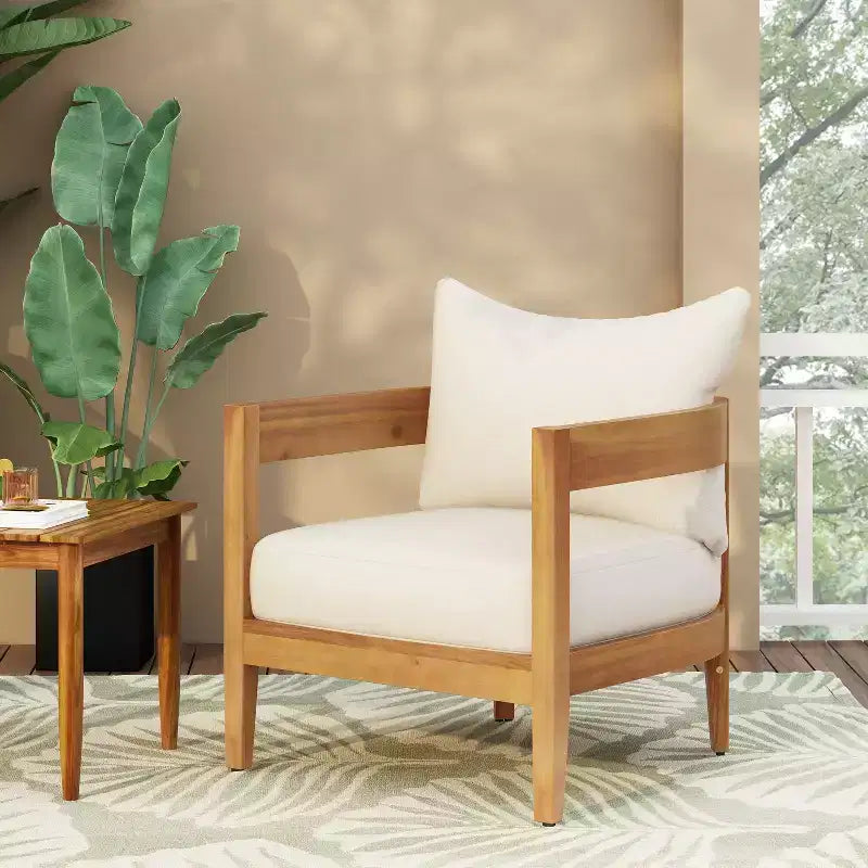 Christopher Knight Home Brooklyn Outdoor Acacia Wood Club Chair with Cushions, Teak/Beige