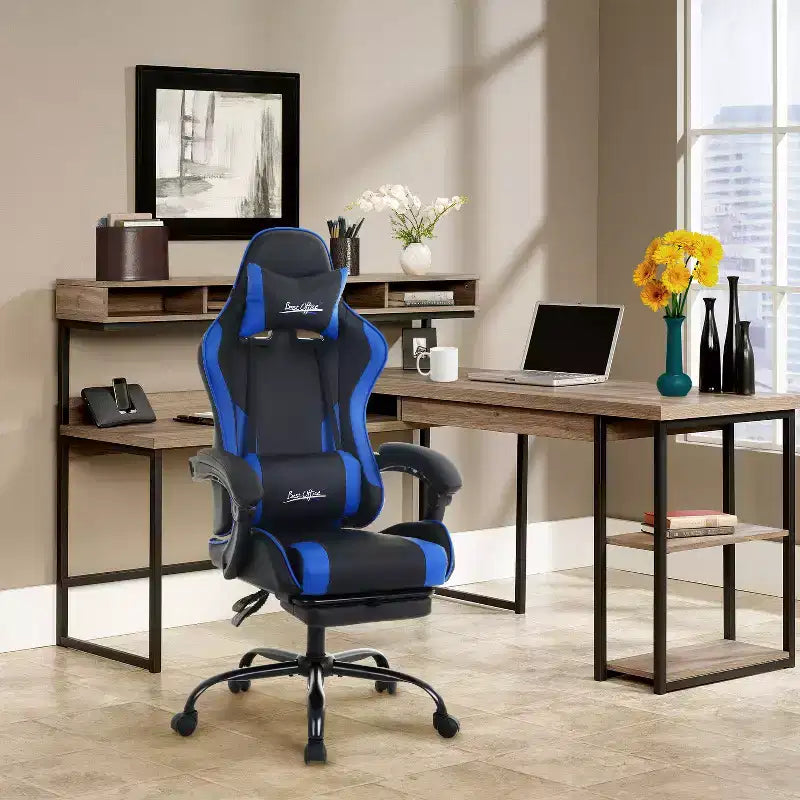 Sedia da gaming BestMassage Sedia da ufficio per computer con poggiapiedi e supporto lombare