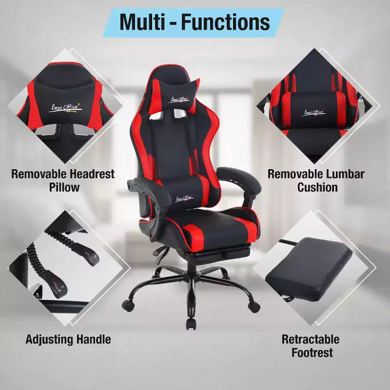 Sedia da gaming BestMassage Sedia da ufficio per computer con poggiapiedi e supporto lombare