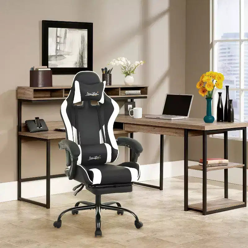 Sedia da gaming BestMassage Sedia da ufficio per computer con poggiapiedi e supporto lombare