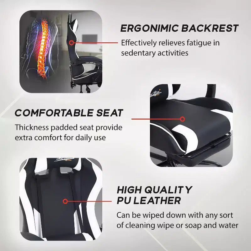 Sedia da gaming BestMassage Sedia da ufficio per computer con poggiapiedi e supporto lombare