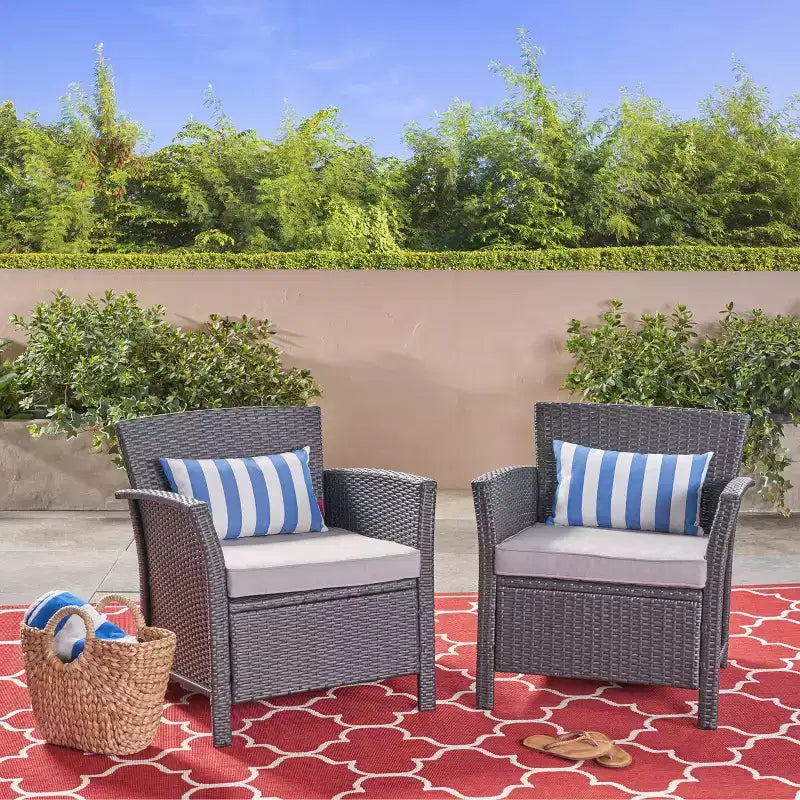 Christopher Knight Home Lucia Outdoor Wicker Club Chairs with Cushion (Set of 2), Gray/Light Gray