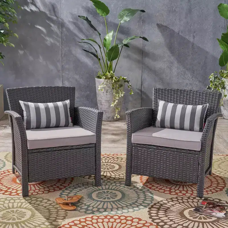 Christopher Knight Home Lucia Sedie club da esterno in vimini con cuscini (set da 2), grigio/grigio chiaro