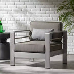 Christopher Knight Home Cape Coral Outdoor Aluminum Club Chair with Cushions, Silver/Khaki