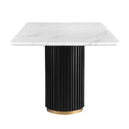 Luxury Faux Marble Top Column Base Dining Table Rectangular Metal Frame in White for Kitchen Seats of 6 - Morden Fort