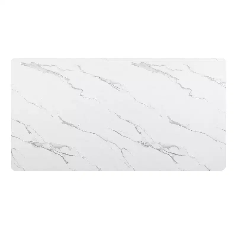 Luxury Faux Marble Top Column Base Dining Table Rectangular Metal Frame in White for Kitchen Seats of 6 - Morden Fort
