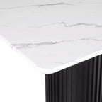 Luxury Faux Marble Top Column Base Dining Table Rectangular Metal Frame in White for Kitchen Seats of 6 - Morden Fort