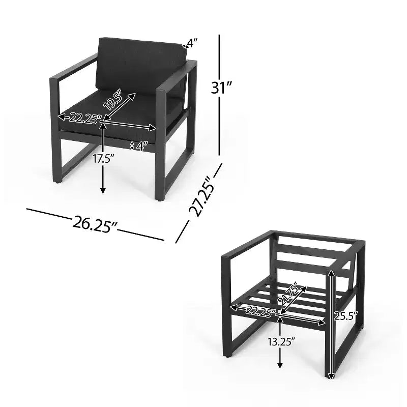 Christopher Knight Home Navan Modern Outdoor Aluminum Club Chair with Cushions, Black/Dark Gray