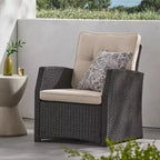 Christopher Knight Home Sanger Outdoor Wicker Club Chair with Button-Tufted Cushions, Dark Brown/Beige