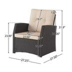 Christopher Knight Home Sanger Outdoor Wicker Club Chair with Button-Tufted Cushions, Dark Brown/Beige