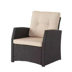 Christopher Knight Home Sanger Outdoor Wicker Club Chair with Button-Tufted Cushions, Dark Brown/Beige