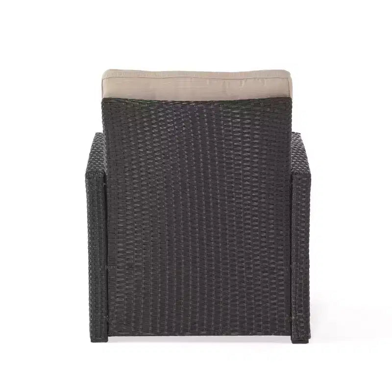 Christopher Knight Home Sanger Outdoor Wicker Club Chair with Button-Tufted Cushions, Dark Brown/Beige