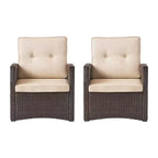 Christopher Knight Home Sanger Outdoor Wicker Club Chair with Button-Tufted Cushions (Set of 2), Dark Brown/Beige