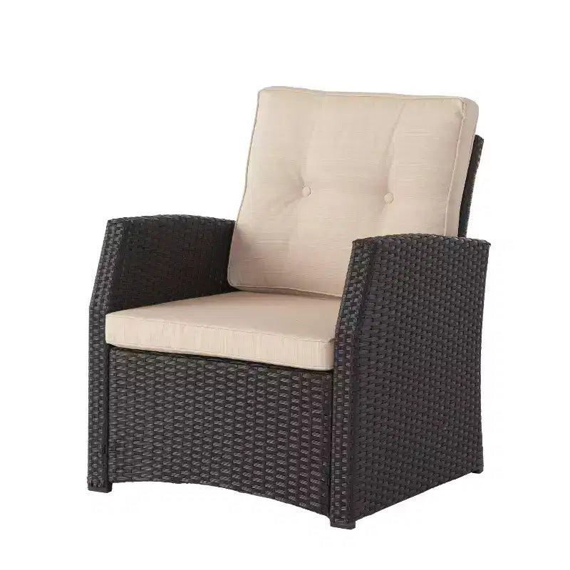 Christopher Knight Home Sanger Outdoor Wicker Club Chair with Button-Tufted Cushions (Set of 2), Dark Brown/Beige