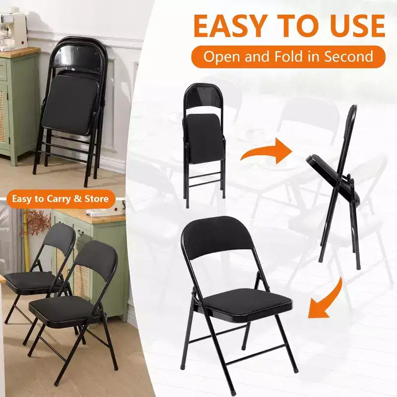 SUGIFT 6 Pack Folding Chairs Fabric Cover Padded Folding Chair with Durable Steel Frame