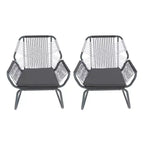 Christopher Knight Home Idaho Outdoor Rope and Steel Club Chairs with Cushion (Set of 2), Gray/White
