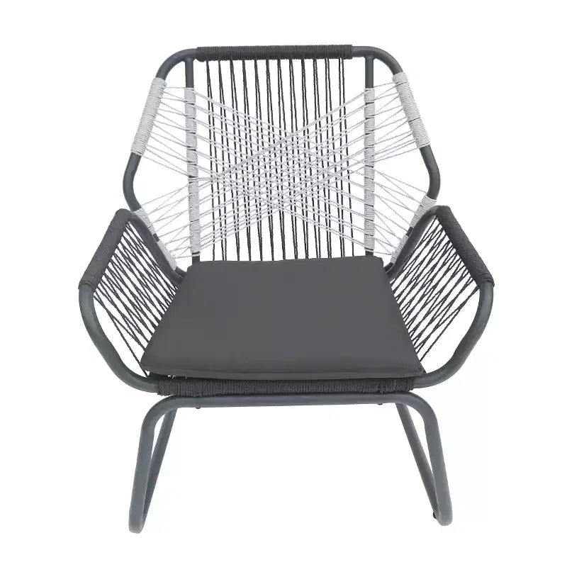 Christopher Knight Home Idaho Outdoor Rope and Steel Club Chairs with Cushion (Set of 2), Gray/White
