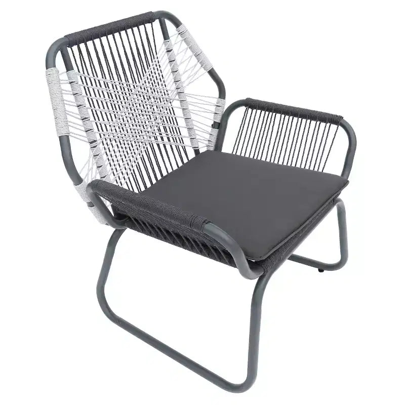 Christopher Knight Home Idaho Outdoor Rope and Steel Club Chairs with Cushion (Set of 2), Gray/White