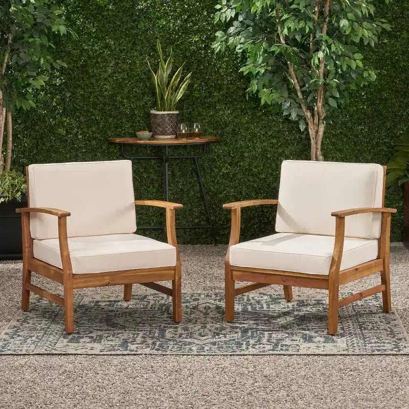 Christopher Knight Home Abena Outdoor Acacia Wood Club Chairs with Cushions(Set of 2)