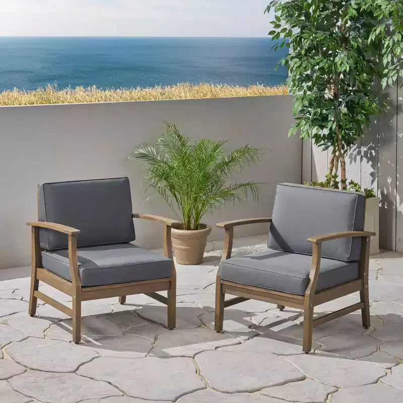 Christopher Knight Home Abena Outdoor Acacia Wood Club Chairs with Cushions(Set of 2)