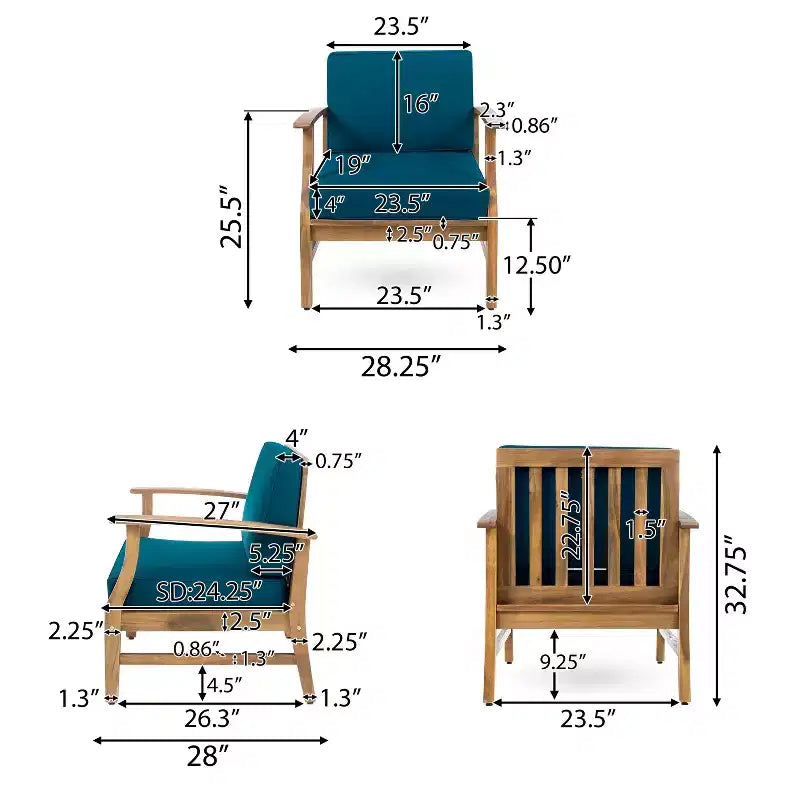 Christopher Knight Home Abena Outdoor Acacia Wood Club Chairs with Cushions(Set of 2)