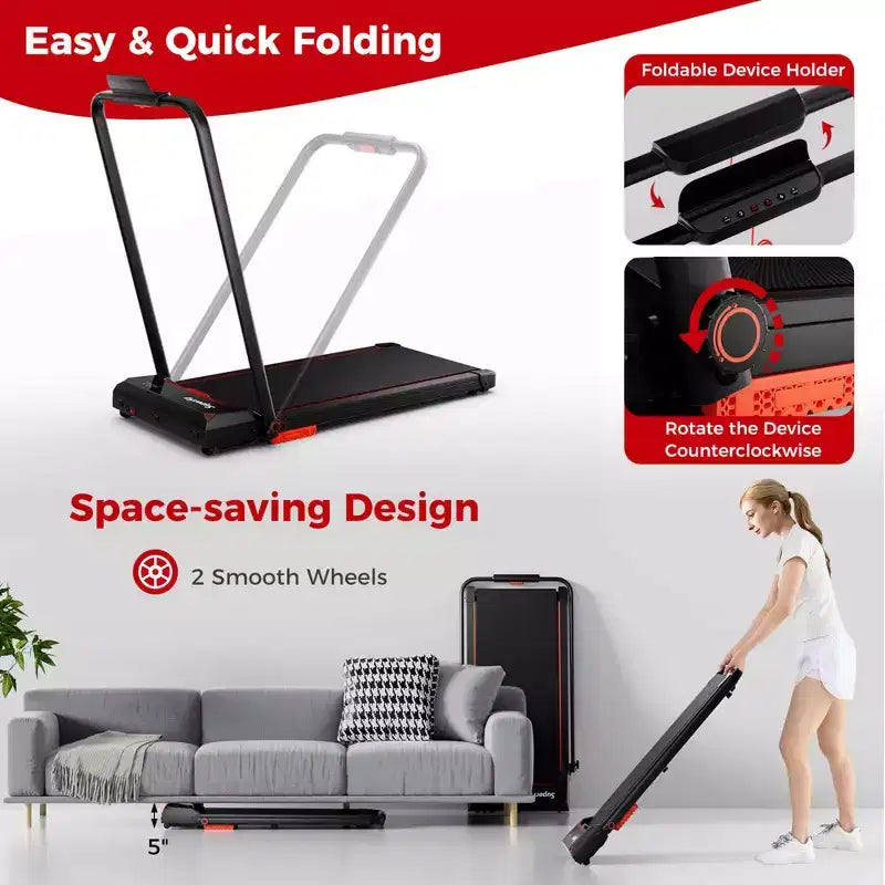 Costway Tapis Roulant Pieghevole 3 in 1 con Telecomando, Display a LED e APP per Casa Rosso/Blu