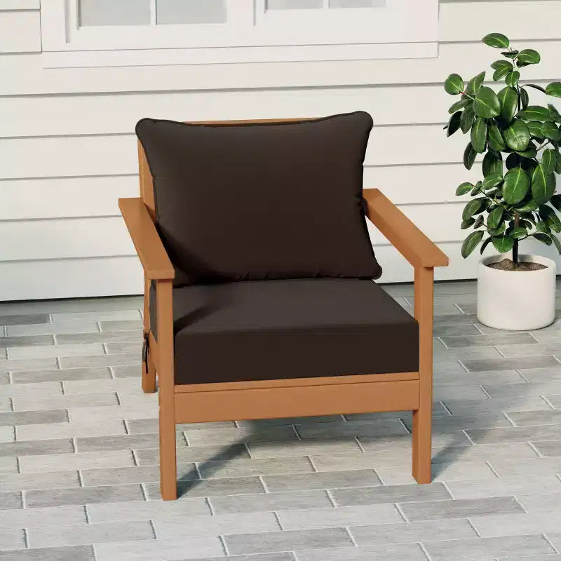 WestinTrends Avalon Teak Outdoor Modern HDPE Patio Club Chair with Deep Seat Cushions