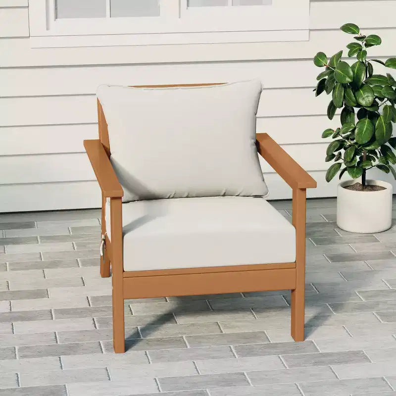 WestinTrends Avalon Teak Outdoor Modern HDPE Patio Club Chair with Deep Seat Cushions