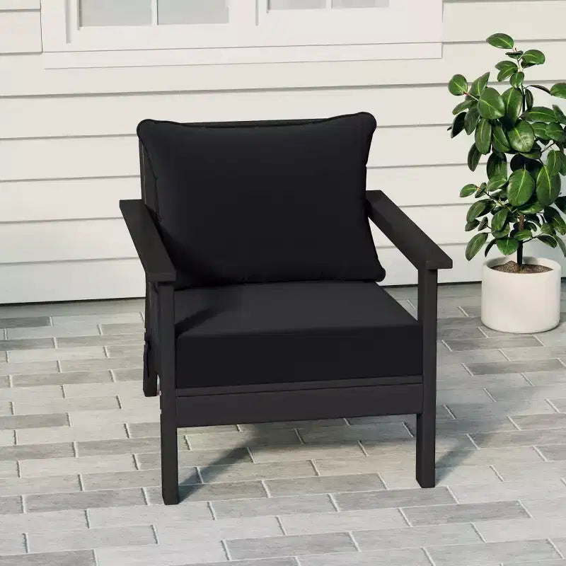 WestinTrends Avalon Black Outdoor Modern HDPE Patio Club Chair with Deep Seat Cushions