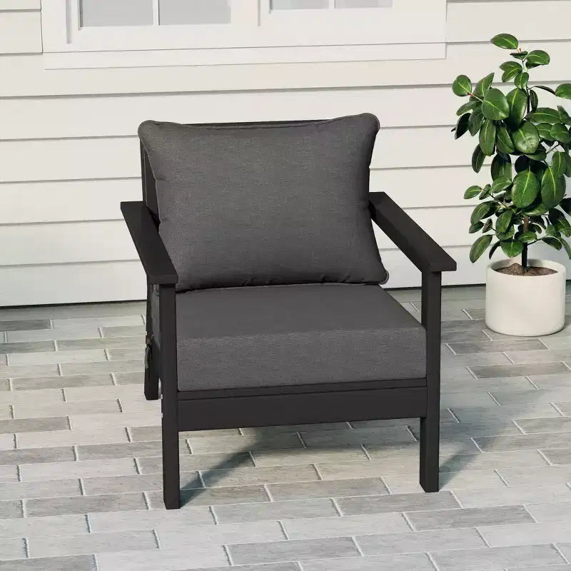 WestinTrends Avalon Black Outdoor Modern HDPE Patio Club Chair with Deep Seat Cushions