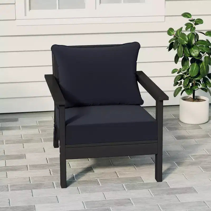 WestinTrends Avalon Black Outdoor Modern HDPE Patio Club Chair with Deep Seat Cushions