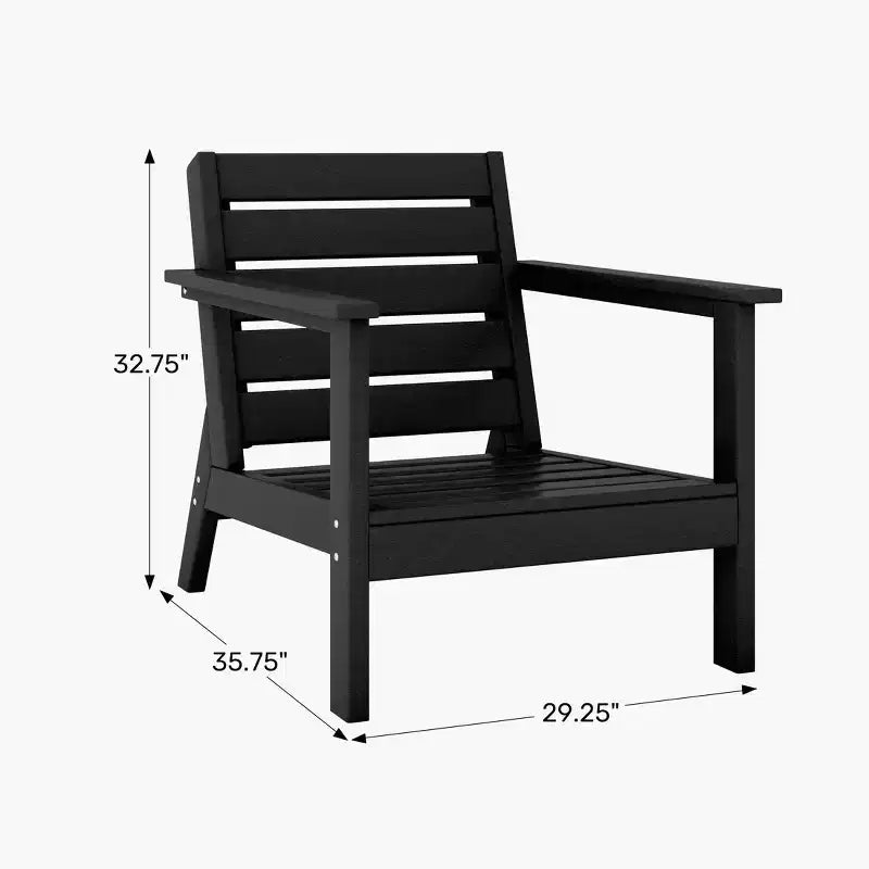 WestinTrends Avalon Black Outdoor Modern HDPE Patio Club Chair with Deep Seat Cushions