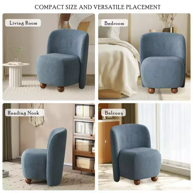 Sedia Accent Moderna Ultra-Morbida Senza Braccioli con Schienale Basso e Rivestimento Delicato sulla Pelle e Squisiti Piedini Rotondi in Legno di Pino - ModernLuxe