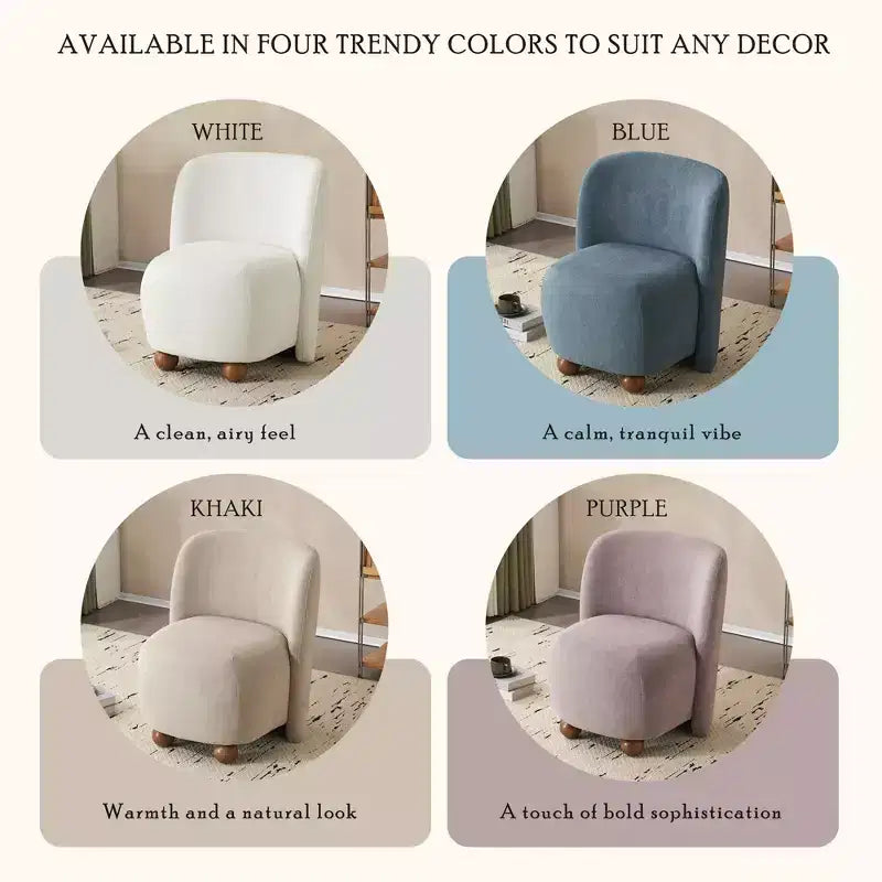 Sedia Accent Moderna Ultra-Morbida Senza Braccioli con Schienale Basso e Rivestimento Delicato sulla Pelle e Squisiti Piedini Rotondi in Legno di Pino - ModernLuxe