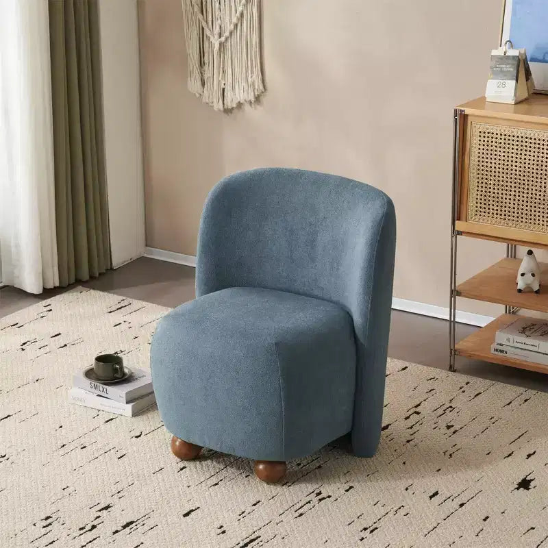 Sedia Accent Moderna Ultra-Morbida Senza Braccioli con Schienale Basso e Rivestimento Delicato sulla Pelle e Squisiti Piedini Rotondi in Legno di Pino - ModernLuxe