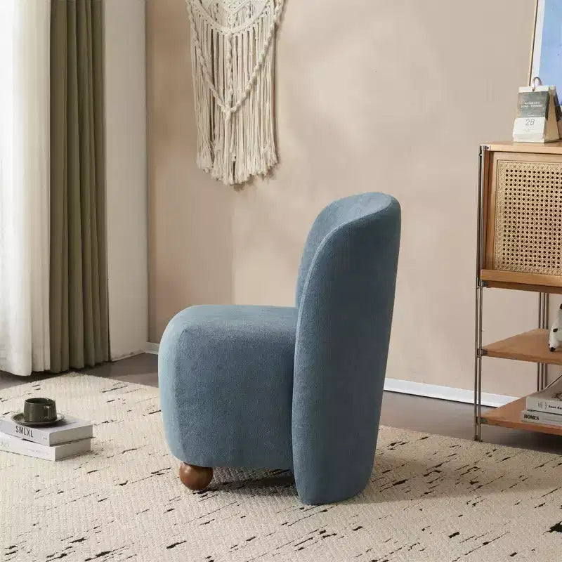 Sedia Accent Moderna Ultra-Morbida Senza Braccioli con Schienale Basso e Rivestimento Delicato sulla Pelle e Squisiti Piedini Rotondi in Legno di Pino - ModernLuxe