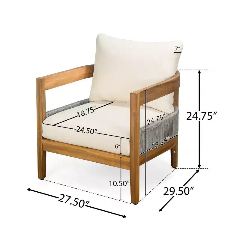 Christopher Knight Home Fawn Modern Outdoor Acacia Wood Club Chair with Cushions, Beige/Teak