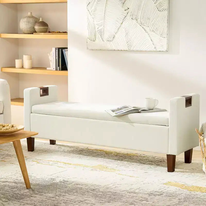 Daniel Storage Bench with Solid Wood Legs and Hollow Handles|ART OF LIVING DESIGNS