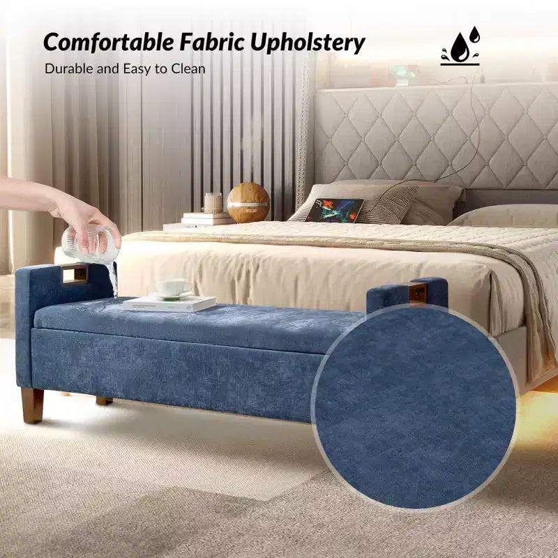 Daniel Storage Bench with Solid Wood Legs and Hollow Handles|ART OF LIVING DESIGNS