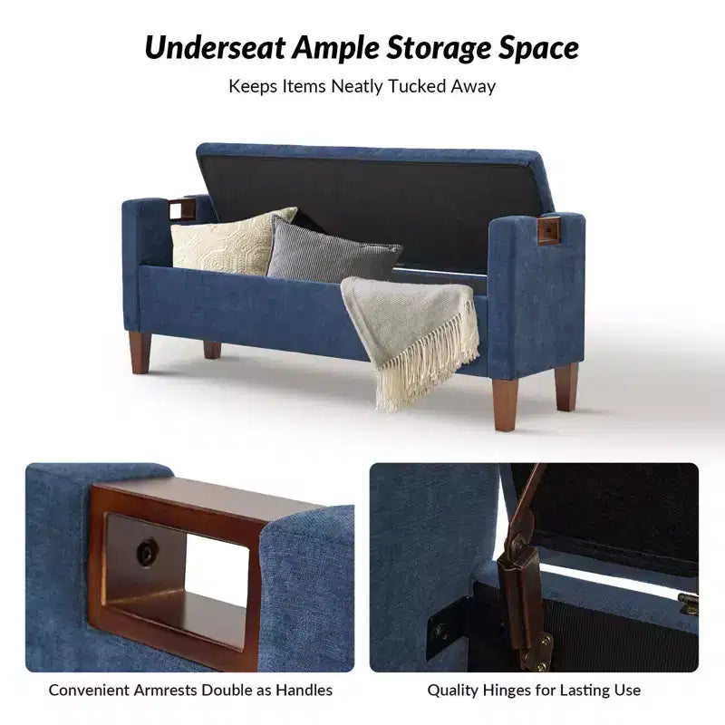 Daniel Storage Bench with Solid Wood Legs and Hollow Handles|ART OF LIVING DESIGNS