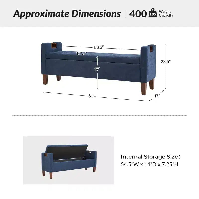 Daniel Storage Bench with Solid Wood Legs and Hollow Handles|ART OF LIVING DESIGNS